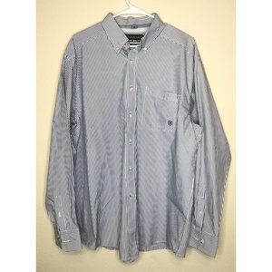 Ariat Pro Series Men Shirt XL Blue White Strip Button Up Long Sleeve Rodeo Work